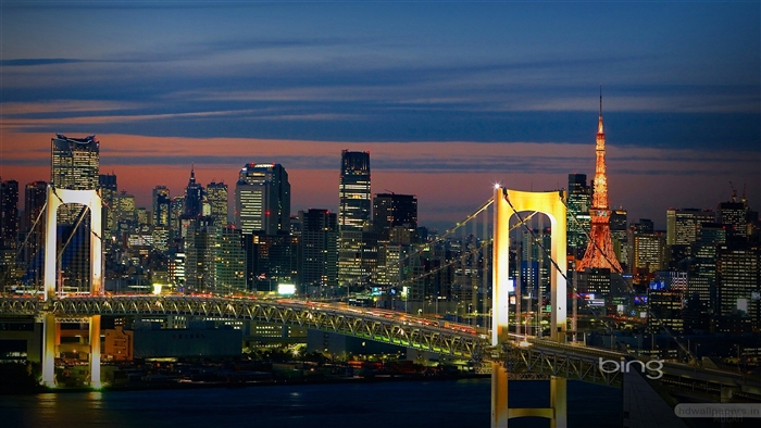 Rainbow Bridge and Tokyo Tower at Dusk 4K