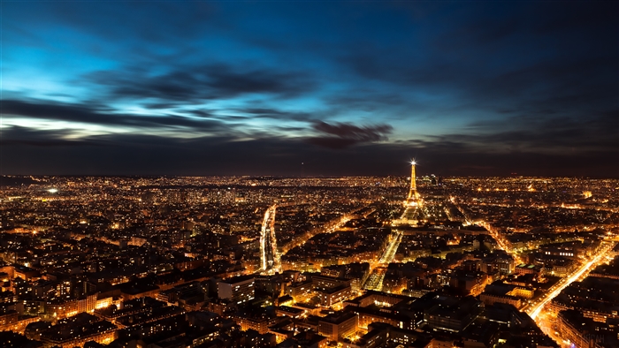 Paris cityscape at night with Eiffel Tower, 4K