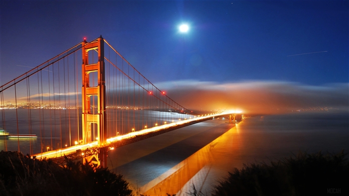 Golden Gate Bridge at Night with Moon