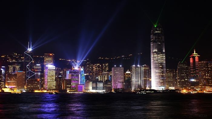 Hong Kong Skyline at Night with Laser Show