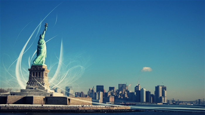 Statue of Liberty and New York City Skyline 4K