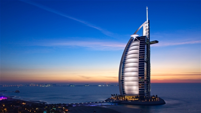 Burj Al Arab hotel at sunset 4K