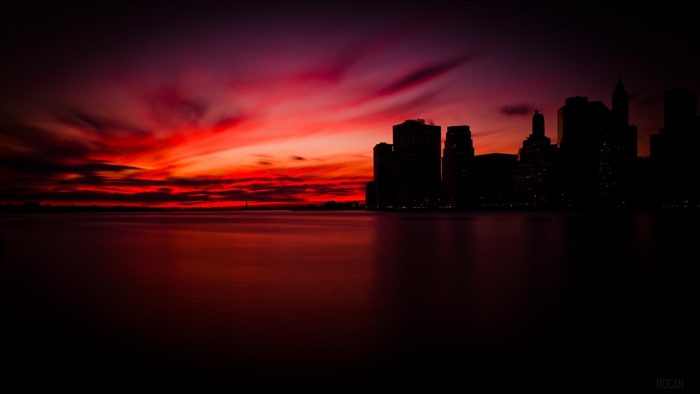 Sunset over Manhattan skyline 4K