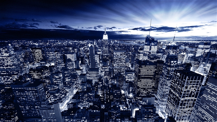 New York City Skyline at Night in Blue 4K
