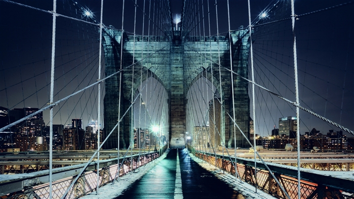 Brooklyn Bridge Walkway at Night 4K