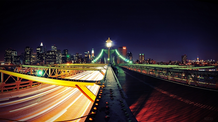 Brooklyn Bridge at Night with New York City Skyline