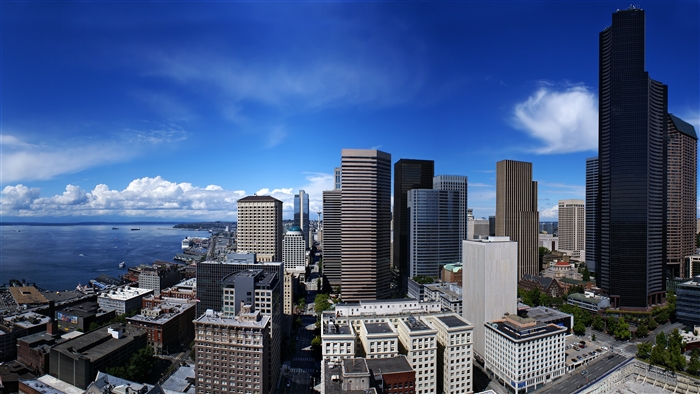 Seattle Cityscape with Water and Sky