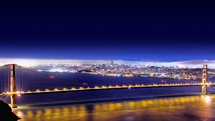 Golden Gate Bridge at Night with San Francisco Skyline 4K