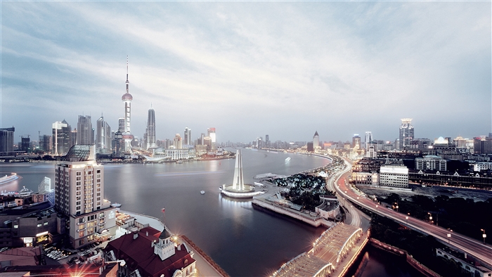 Shanghai Skyline at Dusk with Oriental Pearl Tower