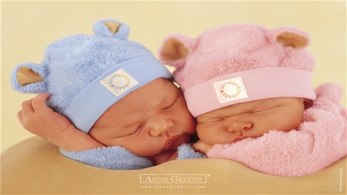 Two Newborn Babies Sleeping in Anne Geddes Hats 4K