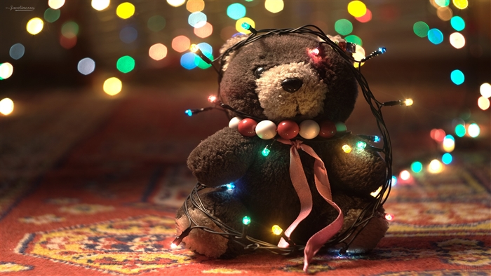 Adorable Teddy Bear with Christmas Lights 4K