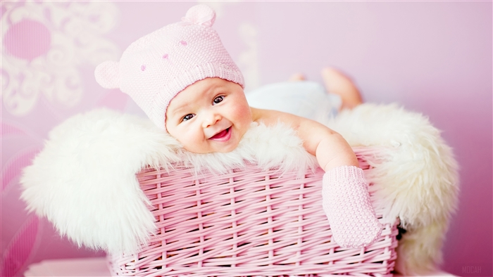 Cute Laughing Baby in Pink Hat 4K