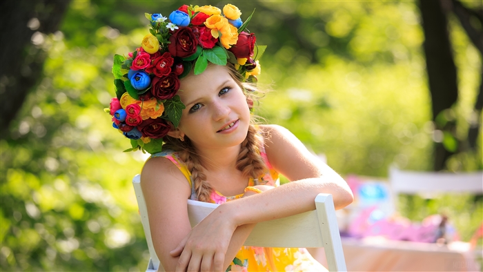Cute Girl with Flower Wreath 4K