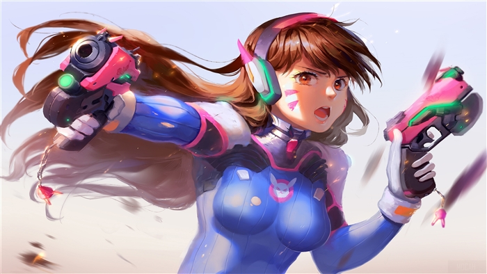 D.Va from Overwatch holding guns 4K