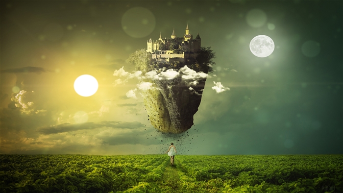 Floating Island Castle with Sun and Moon 4K