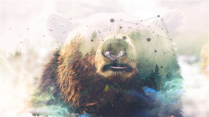Grizzly Bear Double Exposure Forest 4K