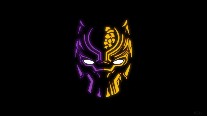 Black Panther mask split purple and yellow 4K