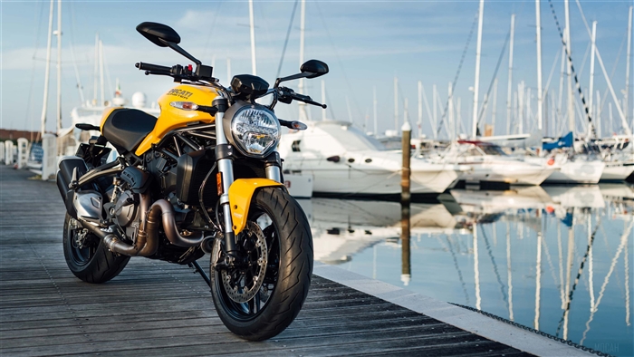Yellow Ducati Monster 821 motorcycle 4K