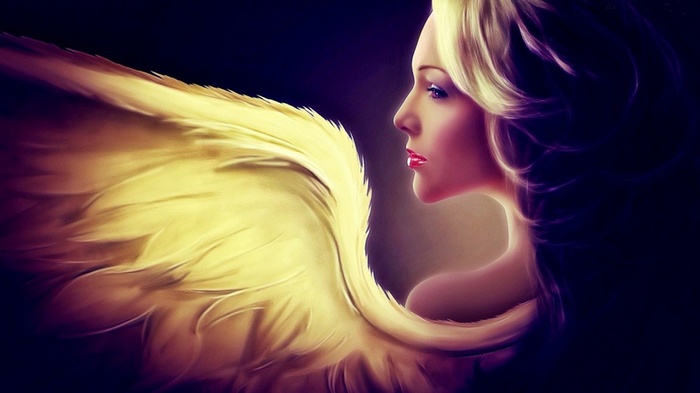 Profile of Angelic Girl with Golden Wings