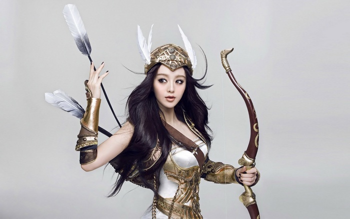 Asian warrior woman with bow and arrows