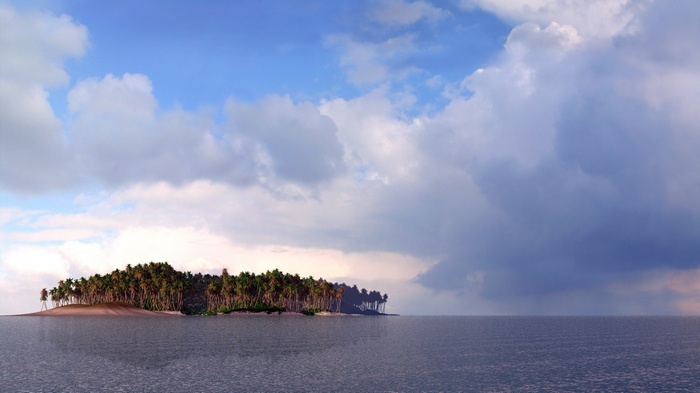 Tropical island with palm trees in the ocean