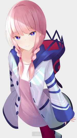 Anime girl with pink hair and blue eyes