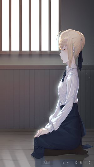 Saber from Fate/Stay Night meditating