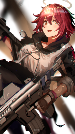Exusiai from Arknights holding a gun