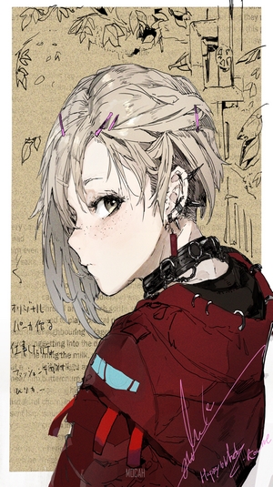 Anime girl with piercings and freckles