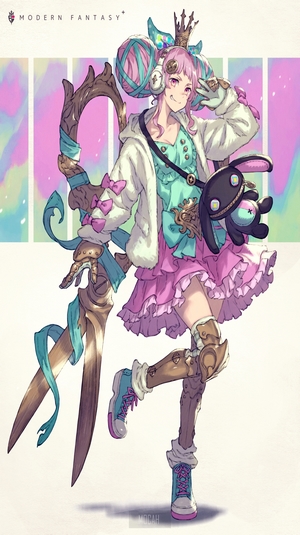Anime girl with pink hair and large scissors