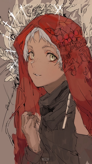 Anime girl with white hair and red hood