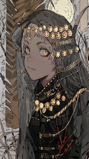 Dark-Skinned Anime Girl with Golden Headpiece