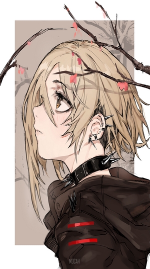 Anime girl with blonde hair and piercings