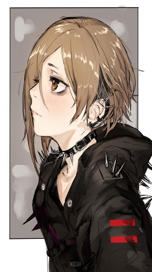 Anime girl with piercings and spiked jacket
