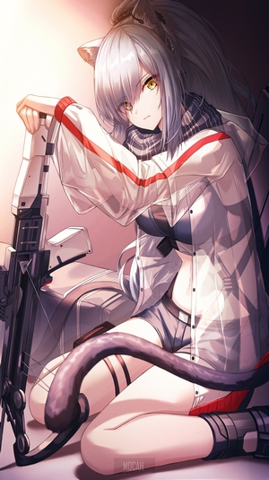 Anime Girl with Cat Ears and Rifle