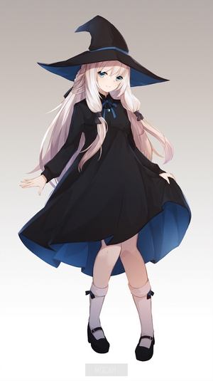 Anime girl in witch hat and black dress