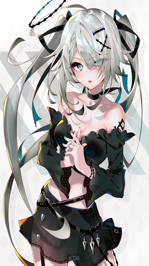 Anime girl with white hair and black outfit