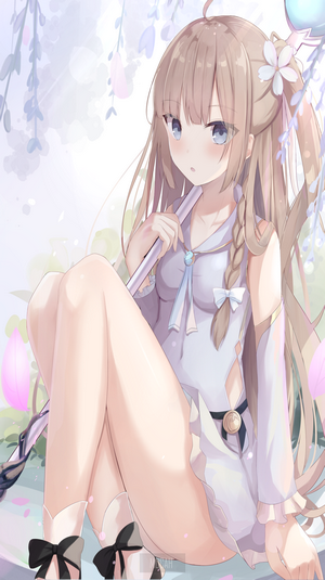 Anime girl with staff and flowers