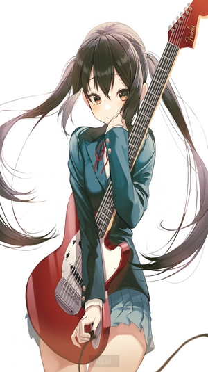Azusa Nakano from K-ON! with a red Fender electric guitar