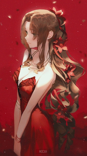 Aerith Gainsborough in Elegant Red Dress