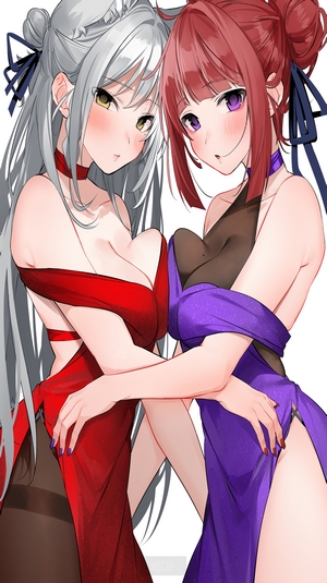 Two anime girls in elegant dresses
