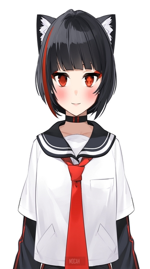 Anime girl with cat ears and red tie