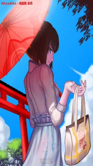Kiryuin Satsuki from Kill la Kill holding an umbrella