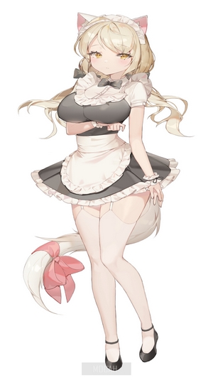Anime girl in maid outfit with cat ears