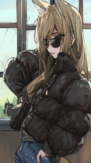 Anime girl with animal ears wearing a bomber jacket
