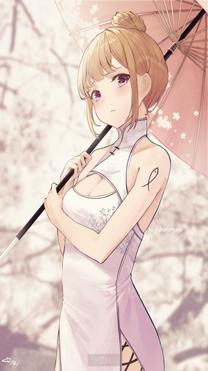Anime girl in Chinese dress holding umbrella