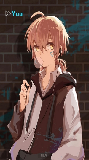 Yuu Koito with Earphones and Bubblegum