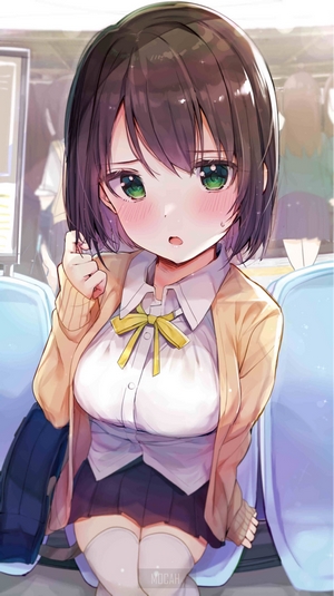 Anime girl with green eyes and brown hair