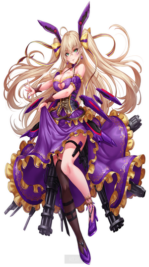 Anime girl with blonde hair and purple dress