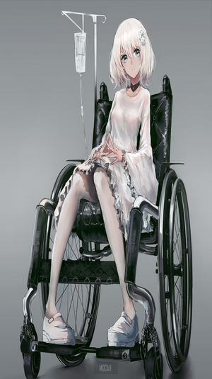 Anime Girl with White Hair in Wheelchair
